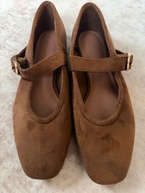 Old Navy Brown Suede Mary Jane Flats with Buckle Strap